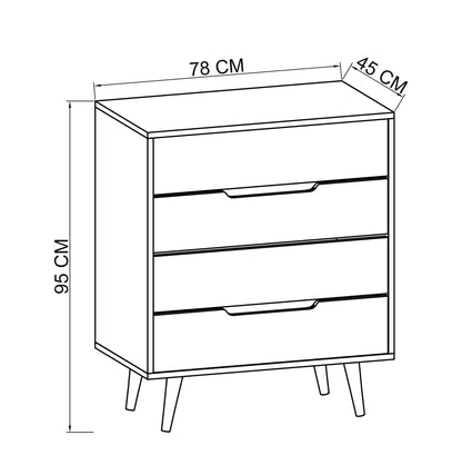 Flora Şifonyer 4 Çekmeceli Yatak Odası Bebek Odası Safir Meşe-Beyaz