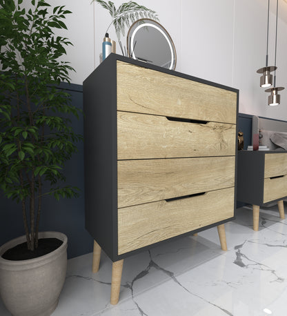 Flora Şifonyer 4 Çekmeceli Yatak Odası Bebek Odası Antrasit-Safir Meşe