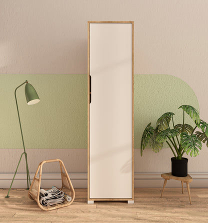 Flora 1 Kapaklı 5 Raflı Gardırop Safir Meşe  Beyaz Elbise Dolabı