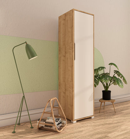 Flora 1 Kapaklı 5 Raflı Gardırop Safir Meşe  Beyaz Elbise Dolabı