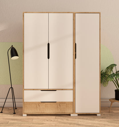 Flora 3 Kapaklı 2 Çekmeceli Gardırop Safir Meşe - Beyaz Elbise Dolabı