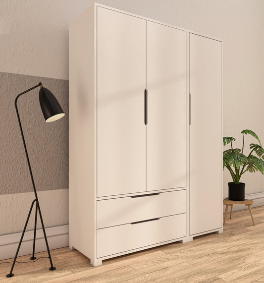 Flora 3 Kapaklı 2 Çekmeceli Gardırop Beyaz Elbise Dolabı