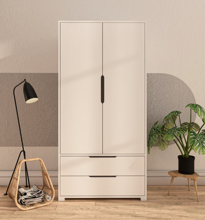Flora 2 Kapaklı 2 Çekmeceli Gardırop Beyaz Elbise Dolabı