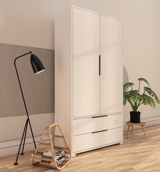 Flora 2 Kapaklı 2 Çekmeceli Gardırop Beyaz Elbise Dolabı