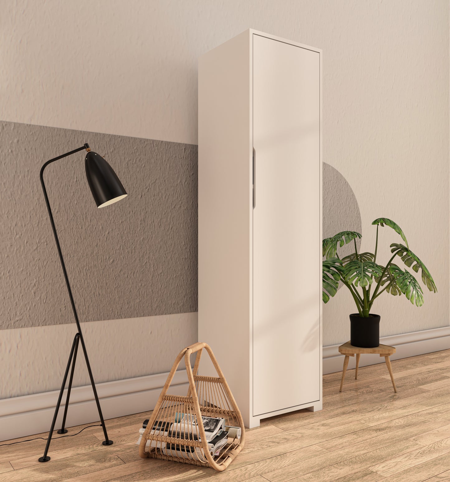 Flora 1 Kapaklı 5 Raflı Gardırop Safir Meşe - Beyaz Elbise Dolabı