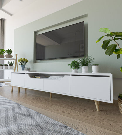 T-303 Roma Ahşap Ayaklı Tv Ünitesi Tv Sehpası Beyaz