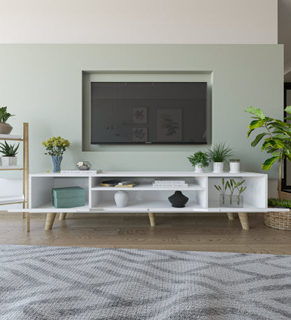 T-303 Roma Ahşap Ayaklı Tv Ünitesi Tv Sehpası Beyaz