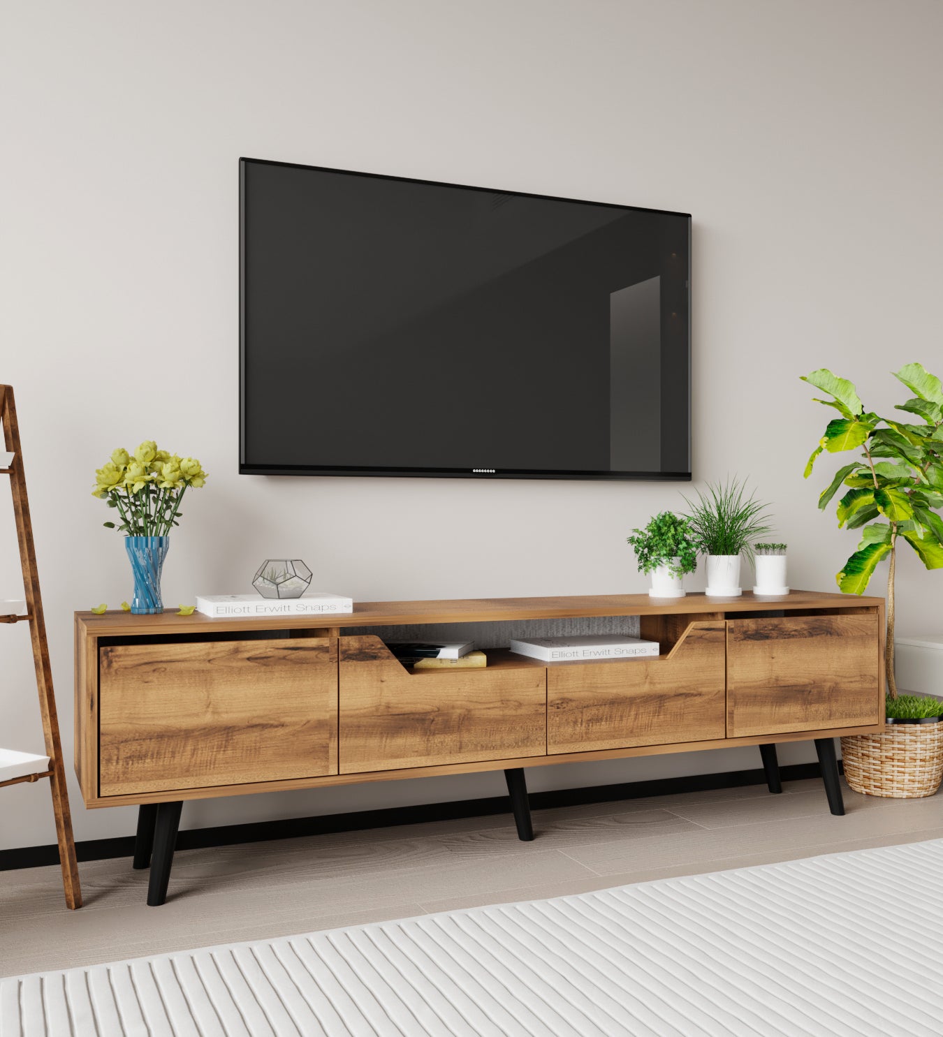 Roma Ahşap Ayaklı Tv Ünitesi Tv Sehpası Ceviz