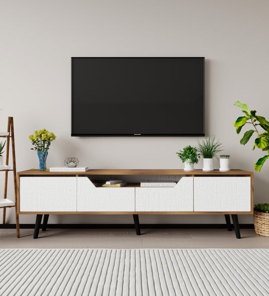Roma Ahşap Ayaklı Tv Ünitesi Tv Sehpası Ceviz-Beyaz