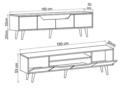 T-306 Roma Ahşap Ayaklı Tv Ünitesi Tv Sehpası Ceviz-Beyaz