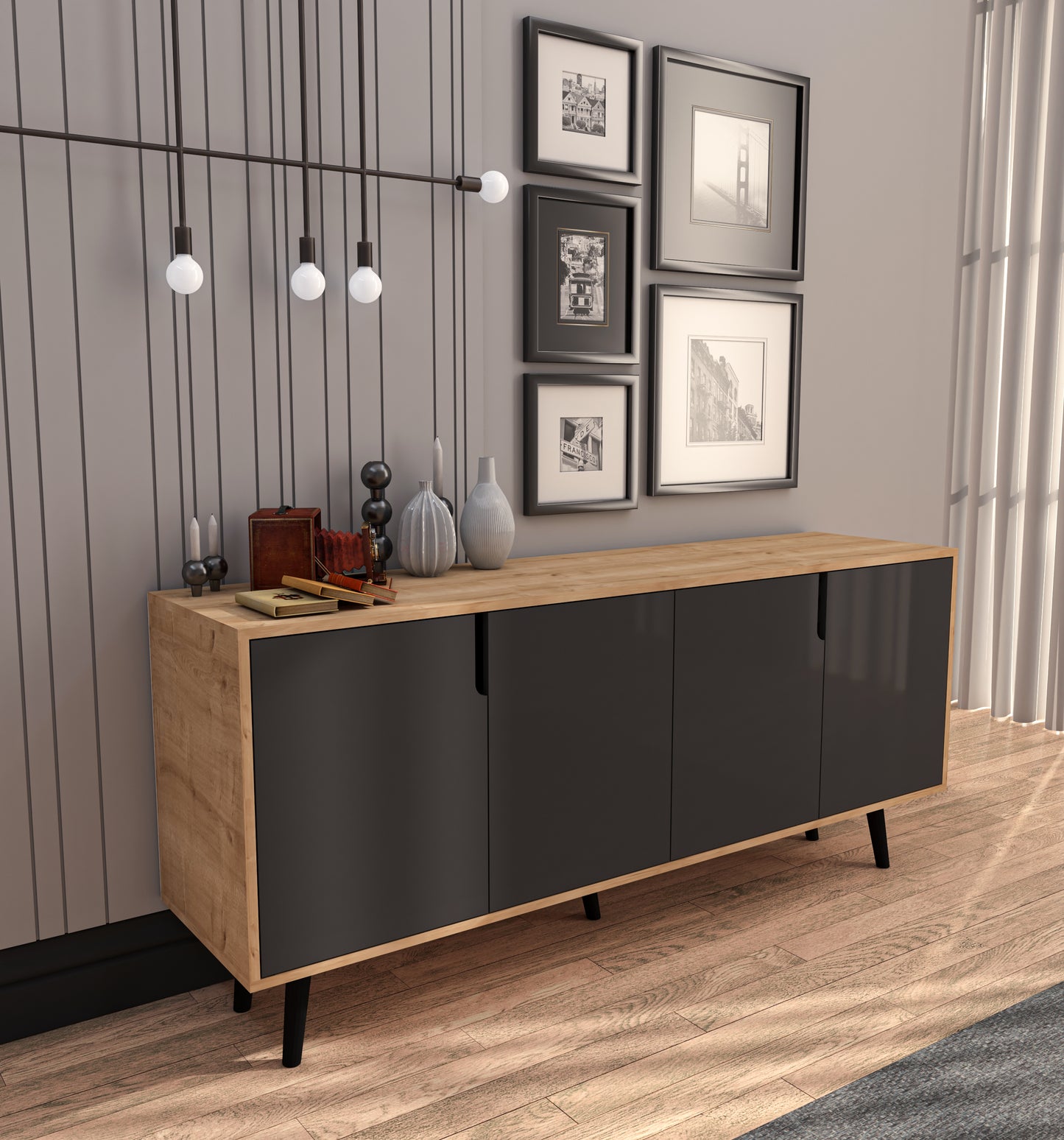 Latina Modern Konsol 180 Cm Safir Meşe - Antrasit