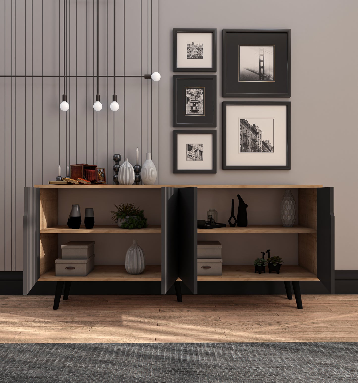 Latina Modern Konsol 180 Cm Safir Meşe - Antrasit