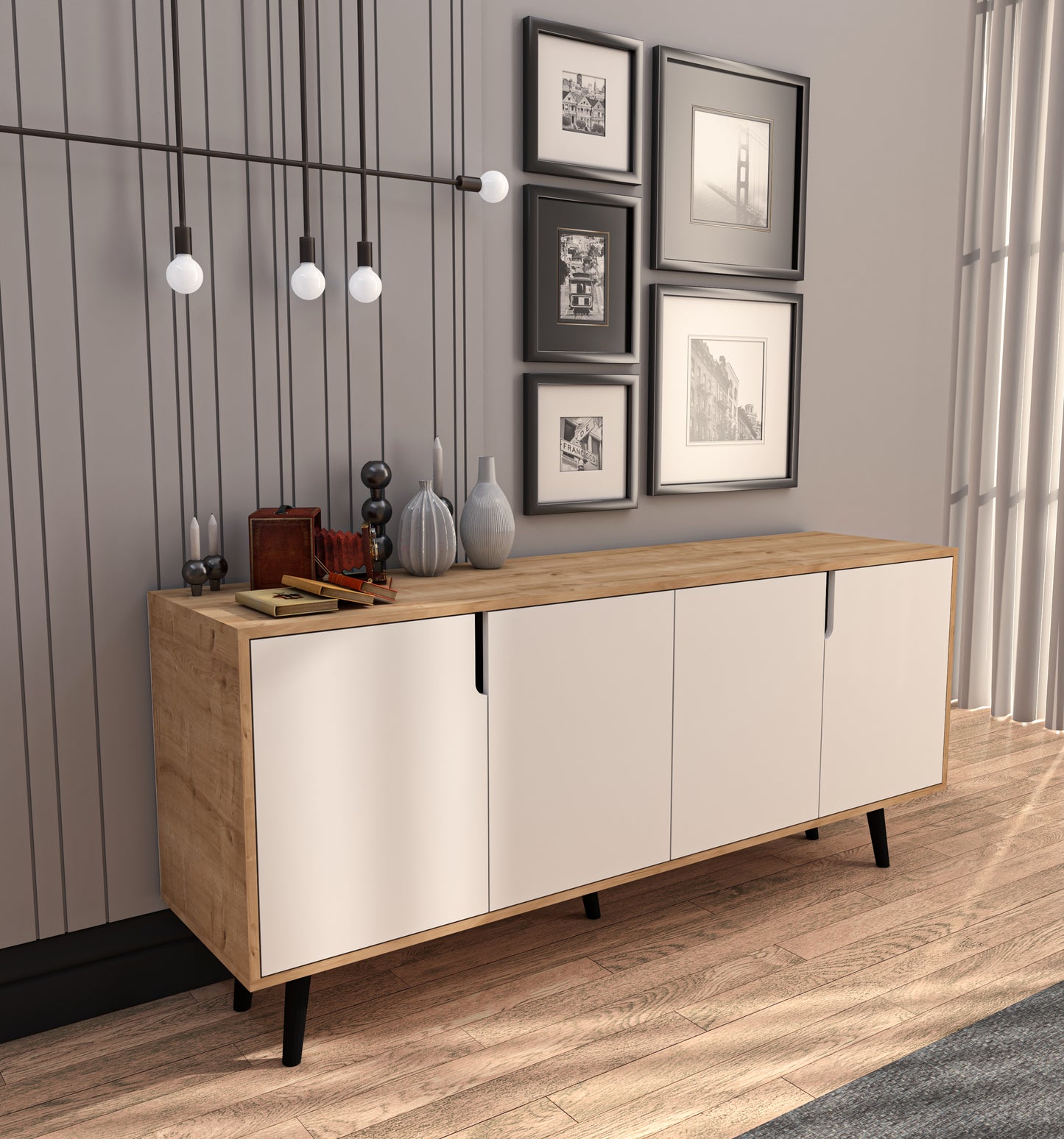 Latina Modern Konsol 180 Cm Safir Meşe - Beyaz