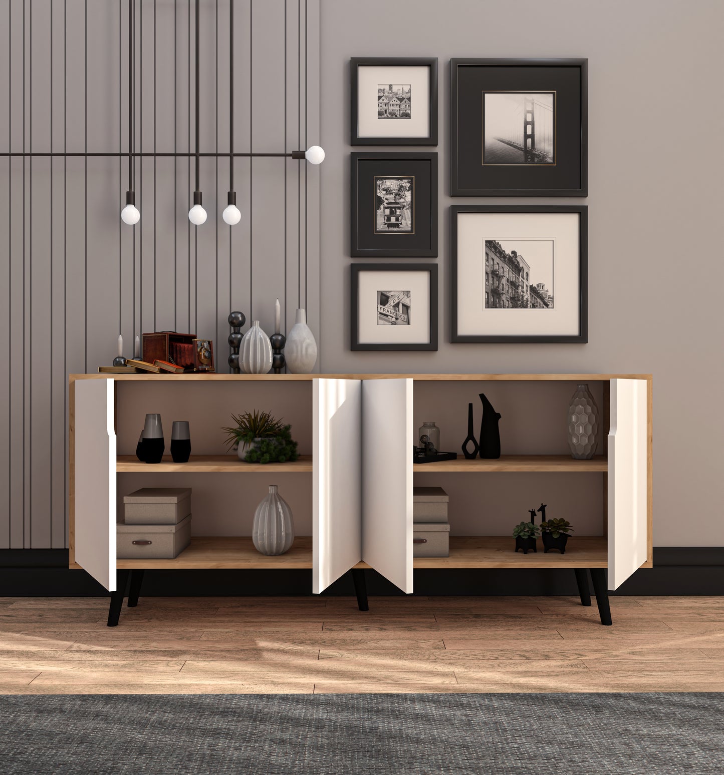 Latina Modern Konsol 180 Cm Safir Meşe - Beyaz
