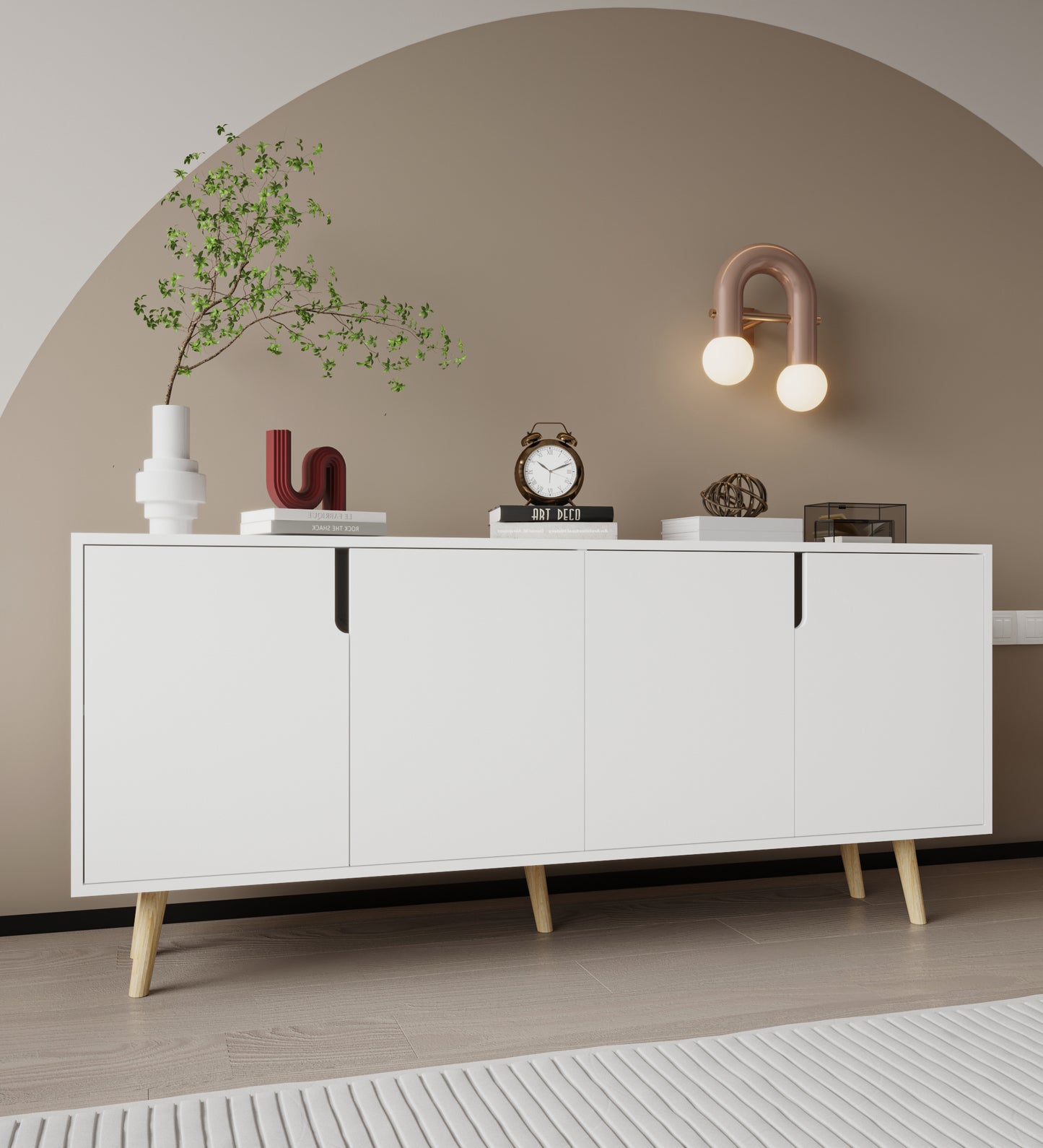 Latina Ahşap Ayaklı Modern Konsol 180 Cm Beyaz