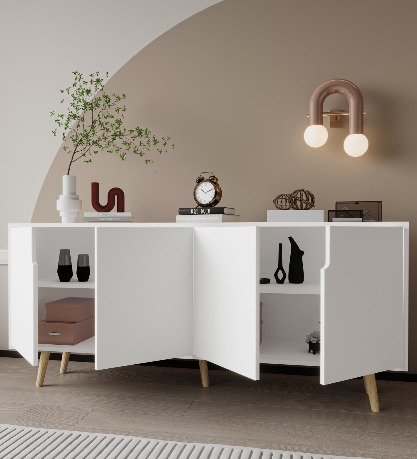 Latina Ahşap Ayaklı Modern Konsol 180 Cm Beyaz