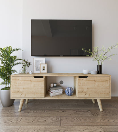 Siena Ahşap Ayaklı Tv Ünitesi Safir Meşe Televizyon Konsolu 140 Cm Ekonomik Modül Sehpa