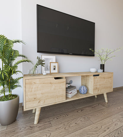 Siena Ahşap Ayaklı Tv Ünitesi Safir Meşe Televizyon Konsolu 140 Cm Ekonomik Modül Sehpa