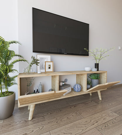 Siena Ahşap Ayaklı Tv Ünitesi Safir Meşe Televizyon Konsolu 140 Cm Ekonomik Modül Sehpa