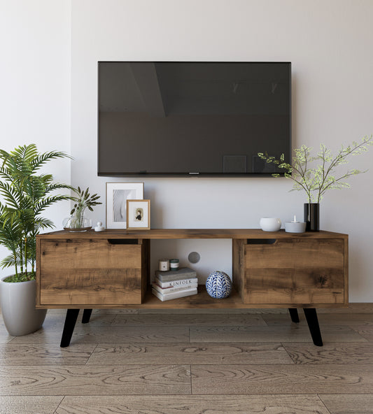 Siena Ahşap Ayaklı Tv Ünitesi Ceviz Televizyon Konsolu 140 Cm Ekonomik Modül Sehpa