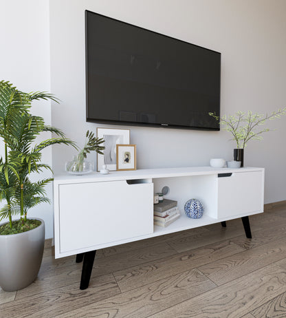 Siena Ahşap Ayaklı Tv Ünitesi Beyaz Televizyon Konsolu 140 Cm Ekonomik Modül Sehpa