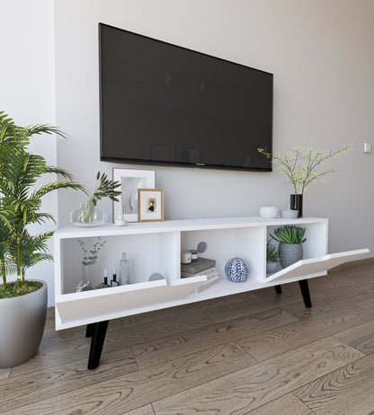 Siena Ahşap Ayaklı Tv Ünitesi Beyaz Televizyon Konsolu 140 Cm Ekonomik Modül Sehpa