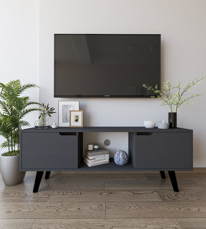 Siena Ahşap Ayaklı Tv Ünitesi Antrasit Televizyon Konsolu 140 Cm Ekonomik Modül Sehpa