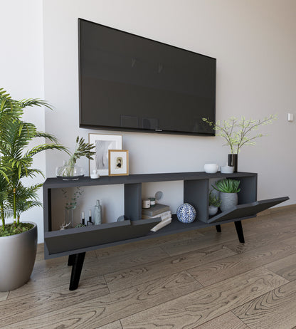 Siena Ahşap Ayaklı Tv Ünitesi Antrasit Televizyon Konsolu 140 Cm Ekonomik Modül Sehpa