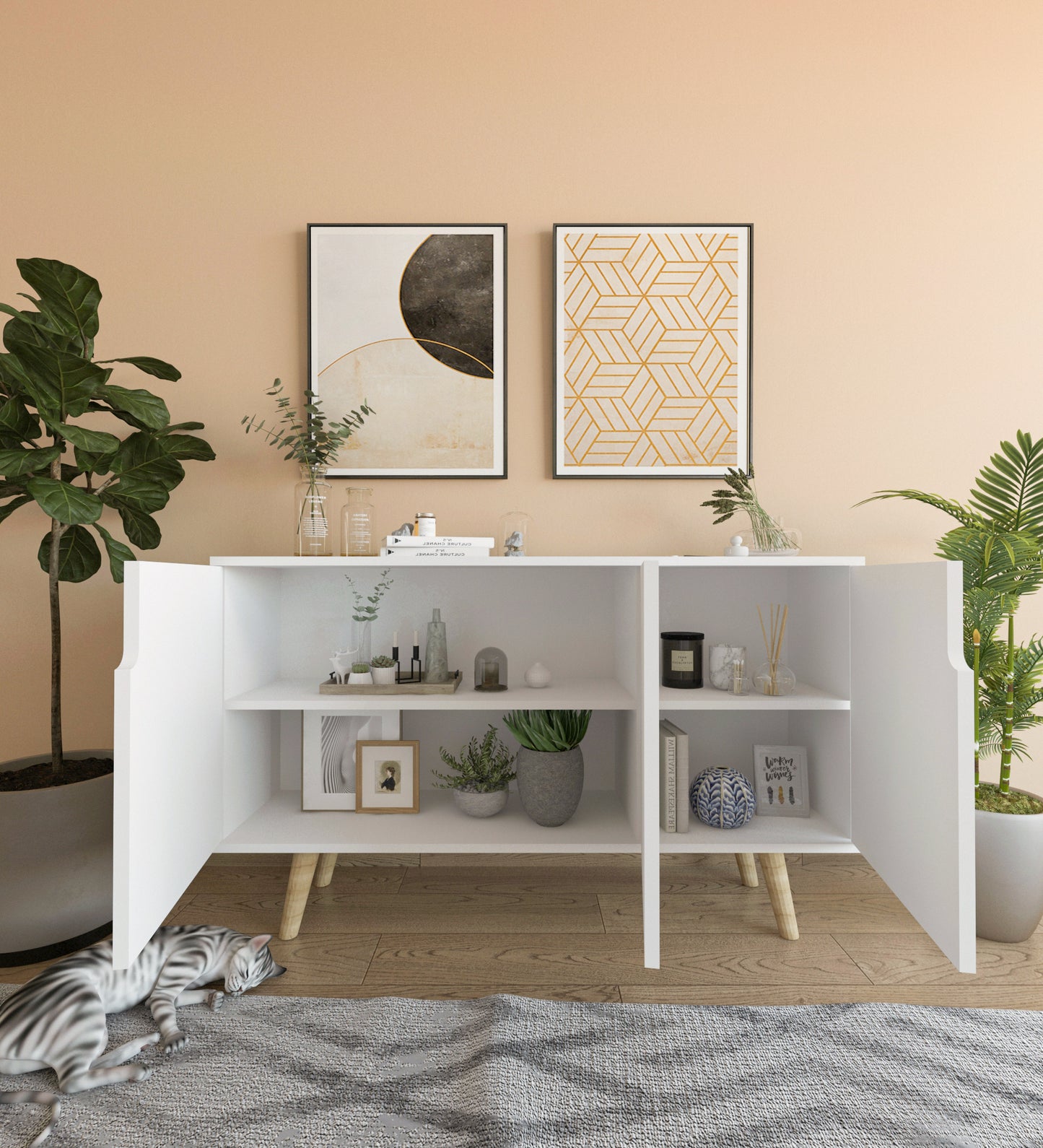 Verona 120 Cm Konsol, Kahve Köşesi, Tv Ünitesi, Çok Amaçlı Ahşap Ayaklı Konsol Beyaz