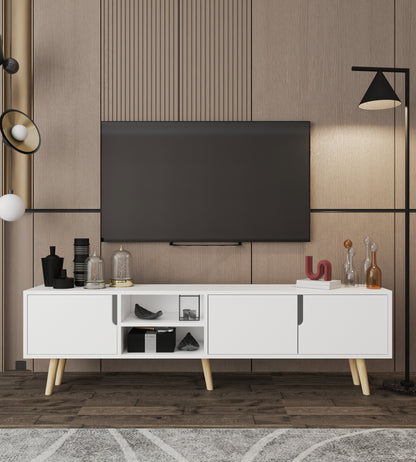 Latina Ahşap Ayaklı Tv Ünitesi Tv Sehpası 180 Cm Beyaz (T-501)