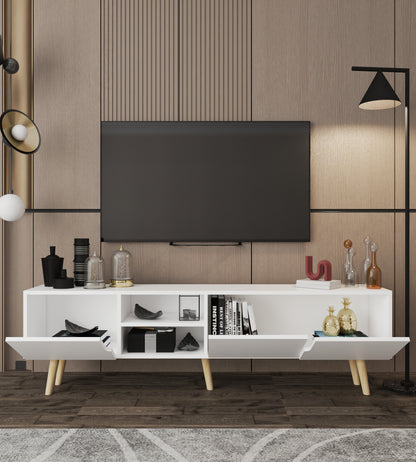 Latina Ahşap Ayaklı Tv Ünitesi Tv Sehpası 180 Cm Beyaz (T-501)