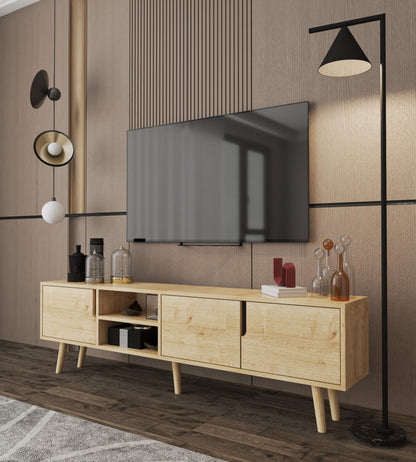 Latina Ahşap Ayaklı Tv Ünitesi Tv Sehpası 180 Cm Safir Meşe (T-502)