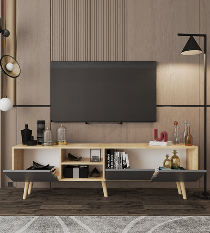 Latina Ahşap Ayaklı Tv Ünitesi Tv Sehpası 180 Cm Safir Meşe - Antrasit (T-504)