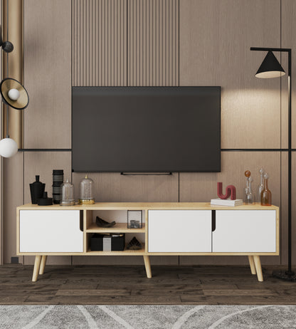 Latina Ahşap Ayaklı Tv Ünitesi Tv Sehpası 180 Cm Safir Meşe - Beyaz (T-503)