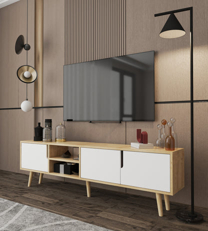Latina Ahşap Ayaklı Tv Ünitesi Tv Sehpası 180 Cm Safir Meşe - Beyaz (T-503)