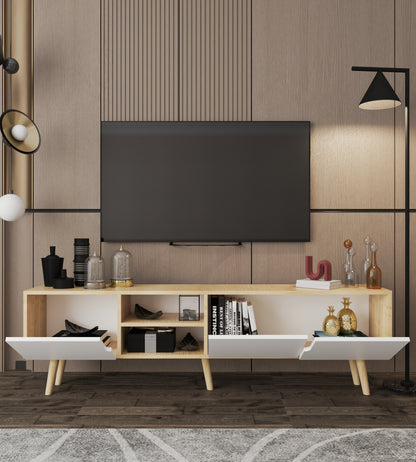 Latina Ahşap Ayaklı Tv Ünitesi Tv Sehpası 180 Cm Safir Meşe - Beyaz (T-503)