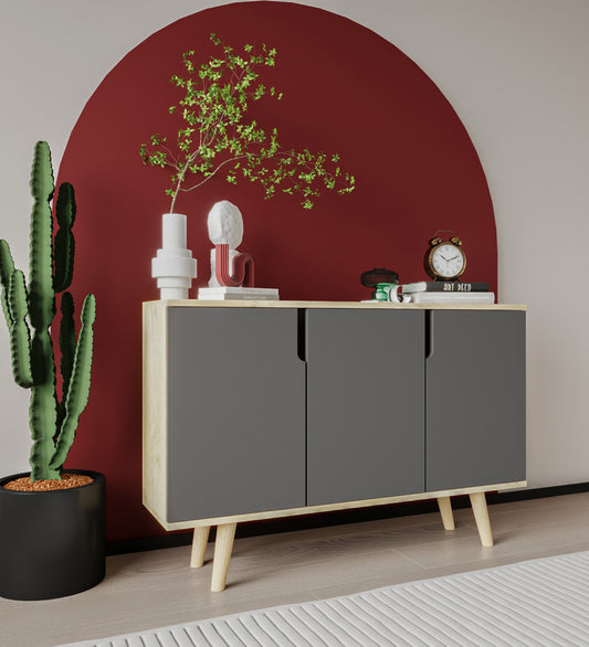 Verona 120 Cm Konsol, Kahve Köşesi, Tv Ünitesi, Çok Amaçlı Ahşap Ayaklı Konsol Safir Meşe-Antrasit