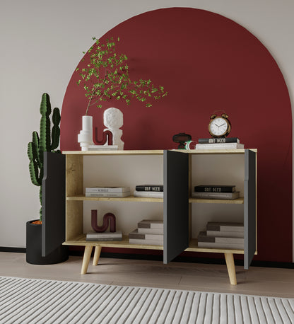 Verona 120 Cm Konsol, Kahve Köşesi, Tv Ünitesi, Çok Amaçlı Ahşap Ayaklı Konsol Safir Meşe-Antrasit (K-204)