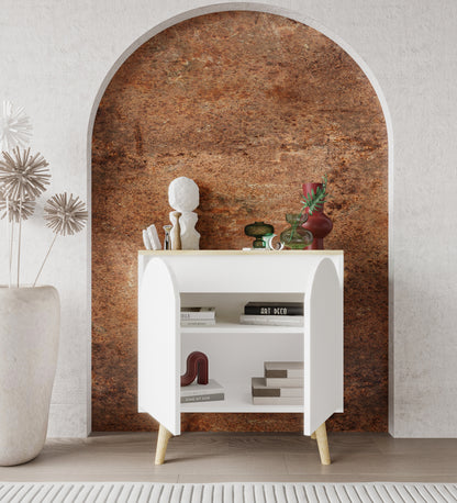 Venezia Ahşap Ayaklı Bohem Konsol-çok Amaçlı Dolap-vitrin Safir Meşe-beyaz 76 Cm (K-101)