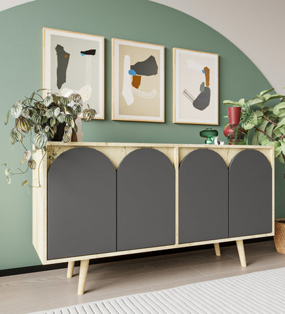 K-404 Venezia Ahşap Ayaklı Bohem Konsol Safir Meşe - Antrasit 150 Cm