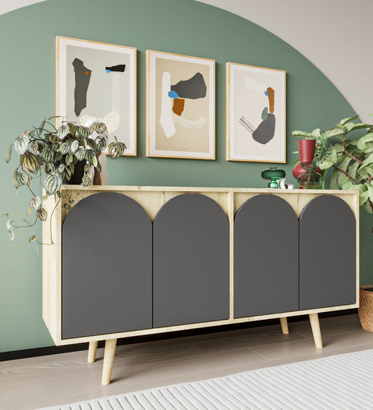 Venezia Ahşap Ayaklı Bohem Konsol Safir Meşe - Antrasit 150 Cm