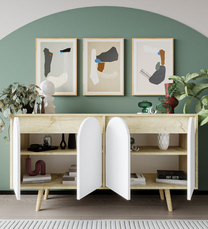 K-401 Venezia Ahşap Ayaklı Bohem Konsol Safir Meşe Gövde -Beyaz Kapak 150 Cm