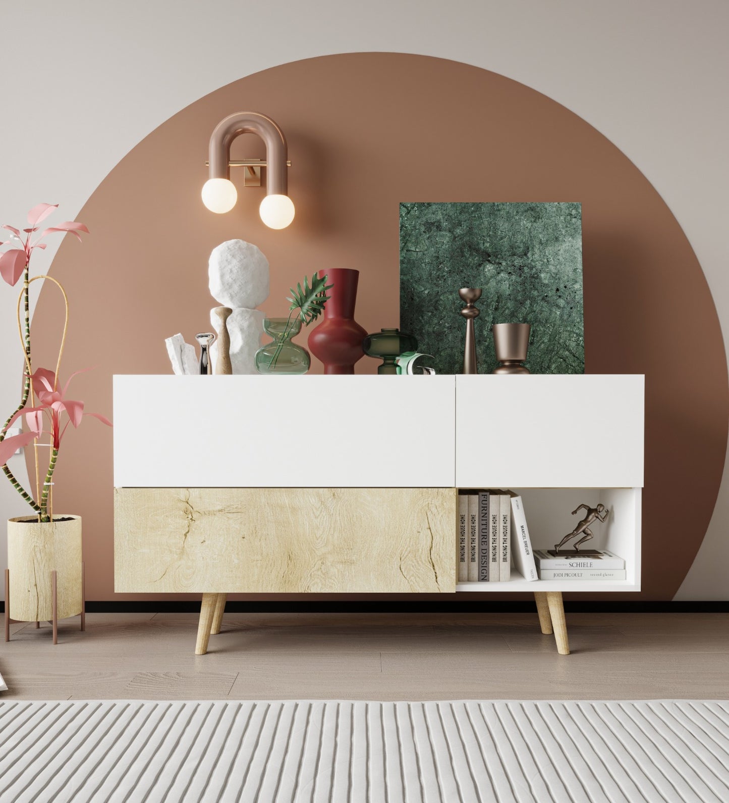 Milano Ahşap Ayaklı Modern Konsol 160 Cm Safir Meşe - Beyaz (K-302)