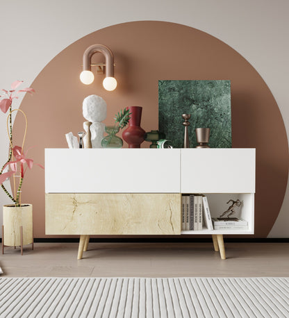 Milano Ahşap Ayaklı Modern Konsol 160 Cm Safir Meşe - Beyaz (K-302)