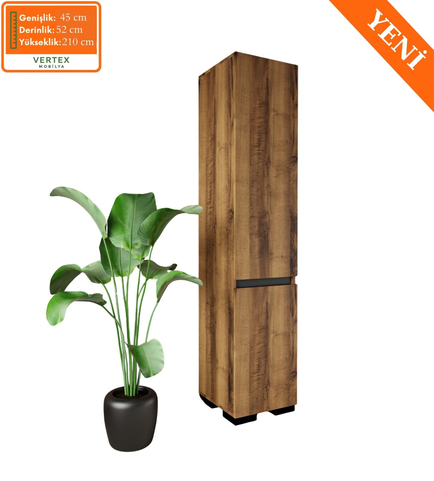 G-601 Floransa Tek Kapılı 4 Raflı Ceviz-Antrasit Çok Amaçlı Dolap Ceviz