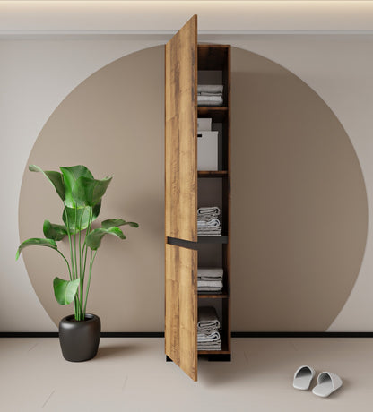 G-601 Floransa Tek Kapılı 4 Raflı Ceviz-Antrasit Çok Amaçlı Dolap Ceviz