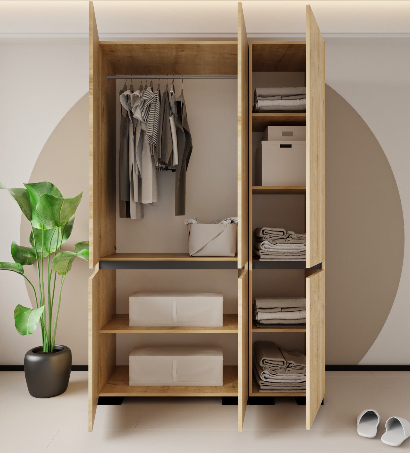 Floransa 6 Kapılı Flr6-ıa2 Safir- Antrasit Gardırop-çok Amaçlı Dolap-yüklük Safir Meşe