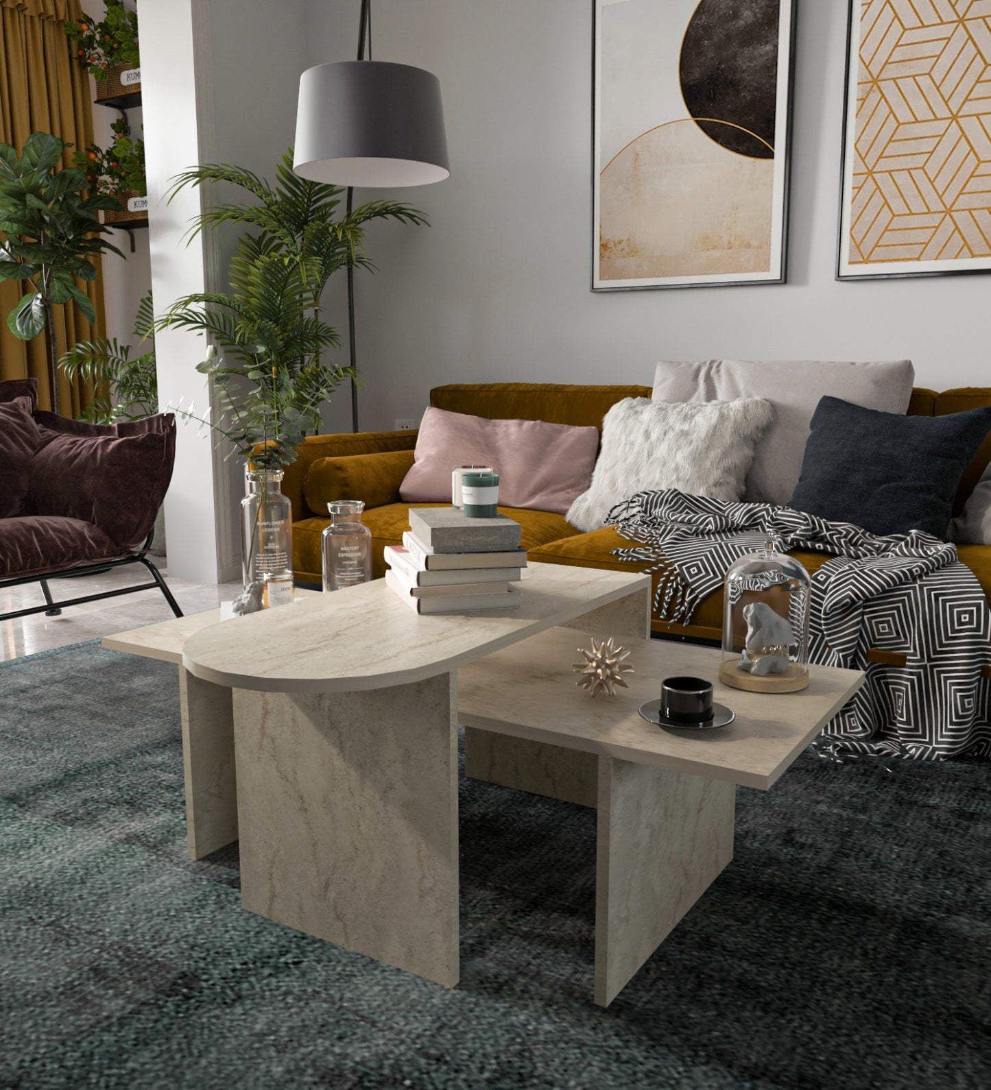 TERNİ ÇOK AMAÇLI OVAL ORTA SEHPA BOHEM TRAVERTEN 120 (S-201)