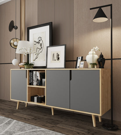 Latina Modern Konsol 3 Kapaklı 180 Cm Safir Meşe - Antrasit (K-902)