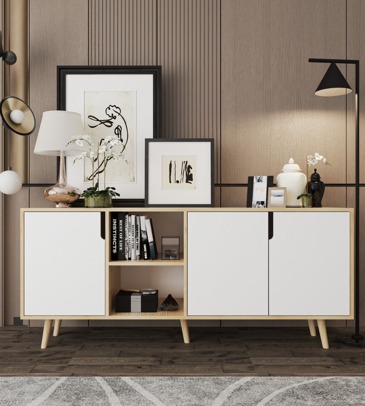 Latina Modern Konsol 3 Kapaklı 180 Cm Safir Meşe - Beyaz (K-904)